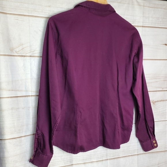 Eddie Bauer Purple Button Down Cotton Pleated Blouse with Collar Size Medium - Picture 5 of 9